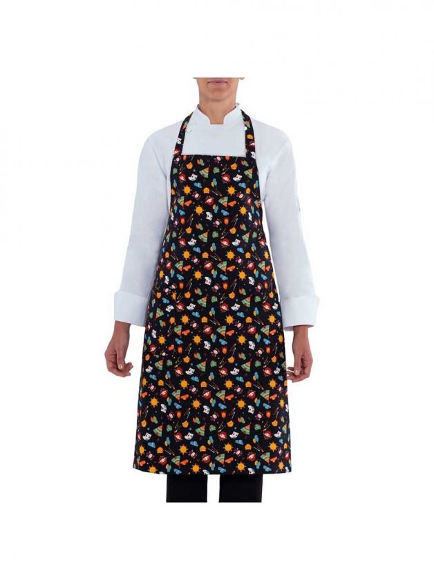 Giblor's Bib Apron Long Parigi Black With Prints Indian Owls