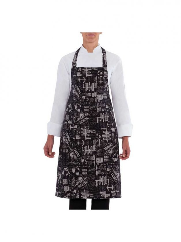 Giblor's Bib Apron Long Parigi Black With Prints Travel