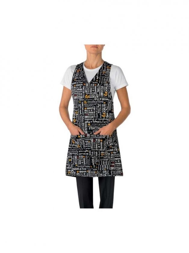 Giblor's Bib Apron Short Black With Prints Menu